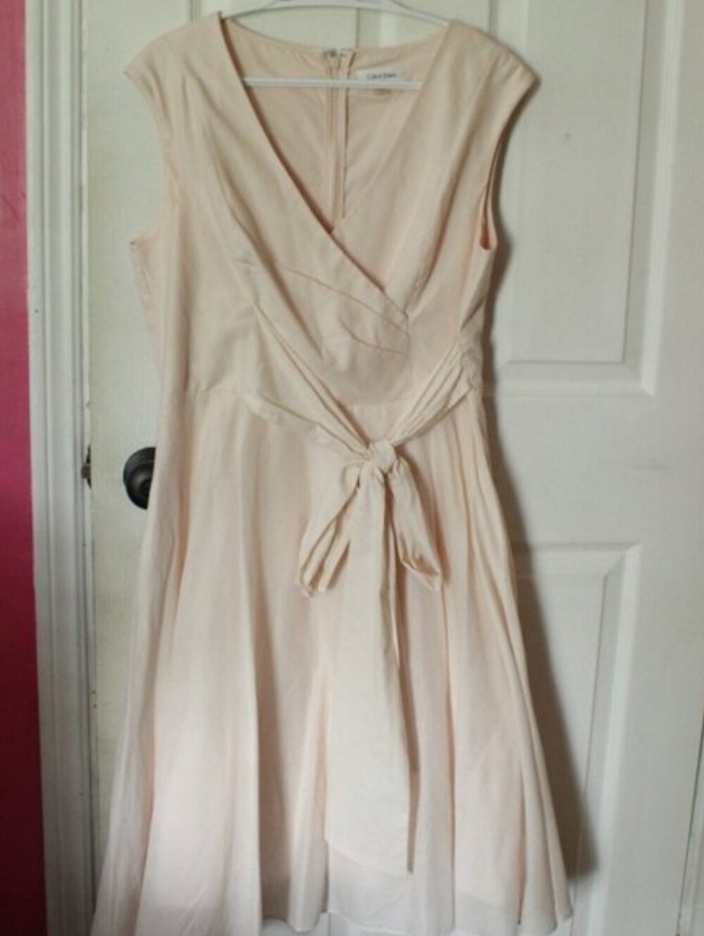 Calvin Klein Size 10 Light Peach/light pink Fit & Flare Dress Linen Cotton
